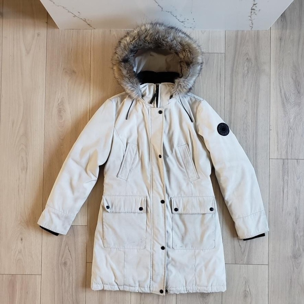 Calvin‎ Klein Performance Coat Small White Parka Faux Fur Hood Winter Puffer